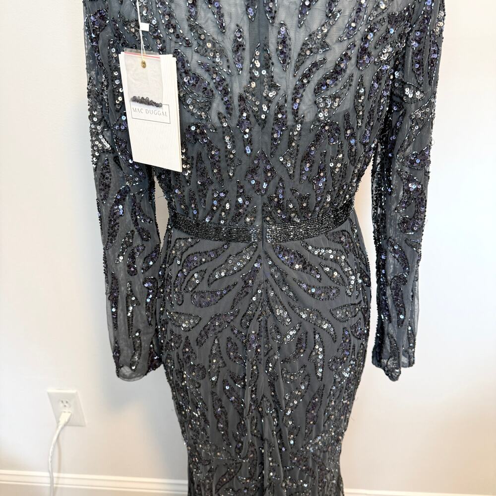 Mac Duggal 5124 Beaded Long Sleeve Evening Gown In Charcoal Size 8 New - Picture 11 of 16